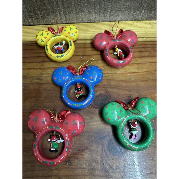 Set of 5 Disney Mickey Mouse Ear Shaped Dangling Minis Christmas Ornaments - Picture 7 of 7